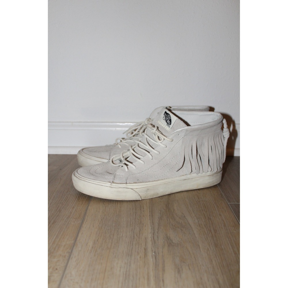 Vans Sk8-Hi Moccasin Birch Gray Suede Fringe High Top Sneaker Womens 10 Mens 8.5